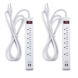 Cable Matters 2-Pack 6-Outlet Surge Protector Power Strip with USB Charging Ports