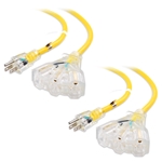 Cable Matters 2-Pack 3-Outlet Outdoor Extension Cord Adapter with LED Light in Yellow 2 Feet (NEMA 5-15P to 3x 5-15R)