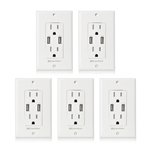 Cable Matters 5-Pack Tamper Resistant Duplex AC Outlet with 3.4A USB Charging