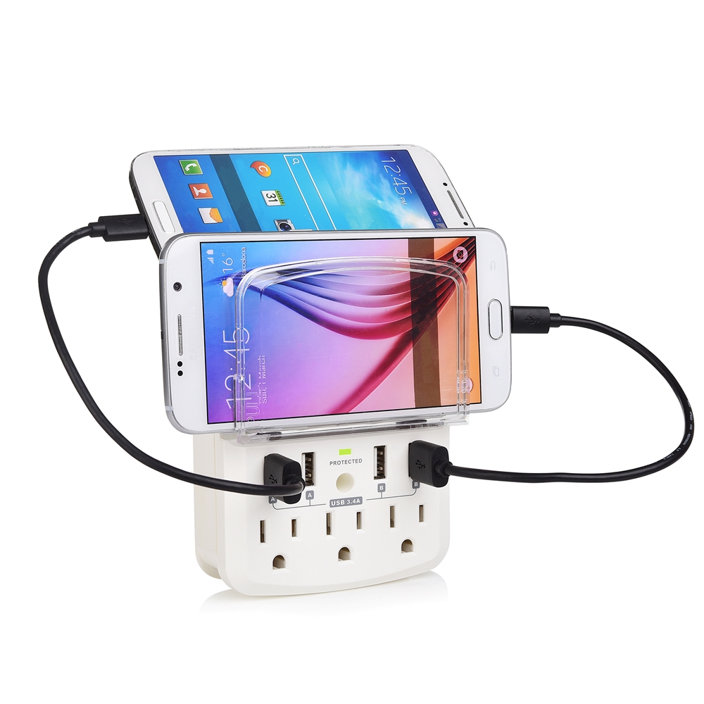 Cable Matters 6-Outlet Wall Mount Surge Protector with 2.4A Dual USB Charging 