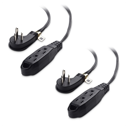 Cable Matters 2-Pack Flat 3-Outlet Extension Cord with Space Saver Outlet Plug and Hanging Loop in Black