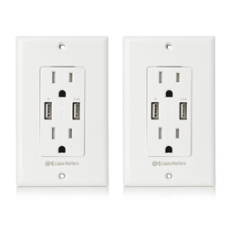 Cable Matters 2-Pack Tamper Resistant Duplex AC Outlet with 3.4A USB Charging