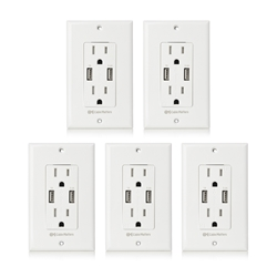 Cable Matters 5-Pack Tamper Resistant Duplex AC Outlet with 3.4A USB Charging