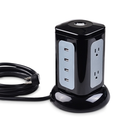 Cable Matters 6-Outlet Tower Surge Protector with 4.2A USB Charging and 10 Feet Power Cord in Black