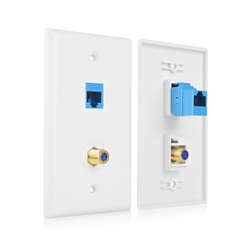 Cable Matters 2-Pack 2-Port Keystone Jack Wall Plate with Cat 6 Ethernet and F-Type Coaxial RG6 Insert
