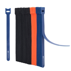 Cable Matters 100-Pack 8-Inch Hook-and-Loop Reusable Wire Ties/Cable Ties with 42 lbs Tensile Strength - Multi-Color Black, Blue, and Orange Cord