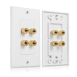 Cable Matters 2-Pack Banana Jack Binding Post Wall Plate for 2 Speakers in White