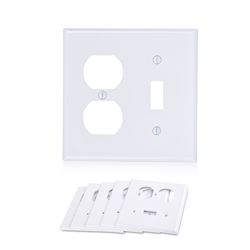 Cable Matters 5-Pack Duplex Outlet and Toggle Switch Combo Double Gang Wall Plate Cover in White