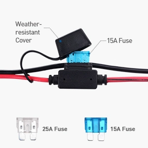 12V Clamp to Eyelet Terminal Car Battery Cord with 15A Fuse, Black and Red Battery Clamps to Ring 