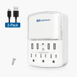 3 Outlet Wall Mount Surge Protector with USB 4 Ports 4.8 Amp Charging