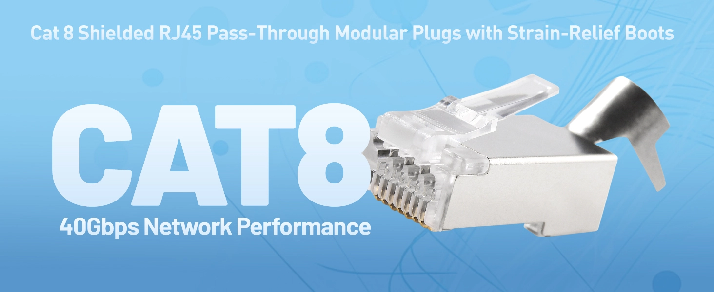  Shielded Cat8 RJ45 Pass Through Connector with Strain Relief Boots 