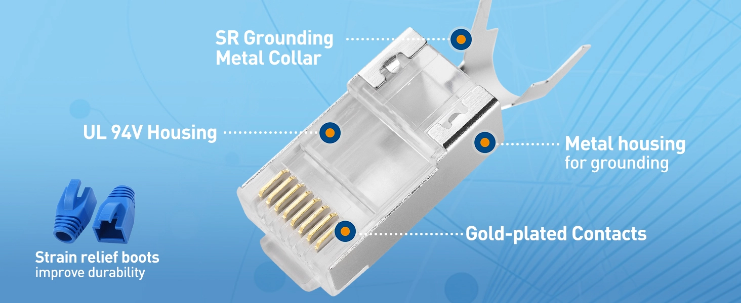  Shielded Cat8 RJ45 Pass Through Connector with Strain Relief Boots 