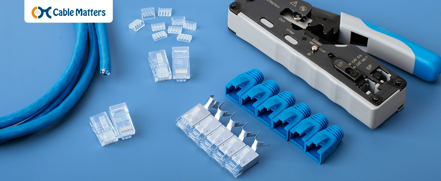  Shielded Cat8 RJ45 Connectors with Strain Relief Boots 