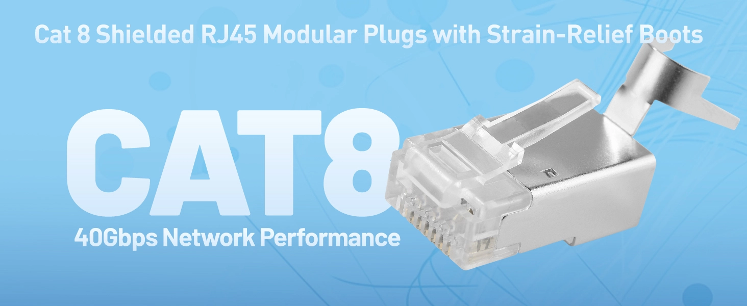  Shielded Cat8 RJ45 Connectors with Strain Relief Boots 