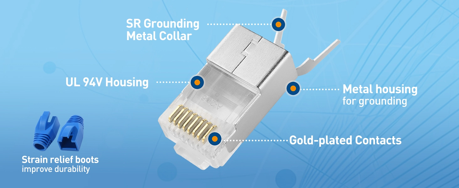  Shielded Cat8 RJ45 Connectors with Strain Relief Boots 