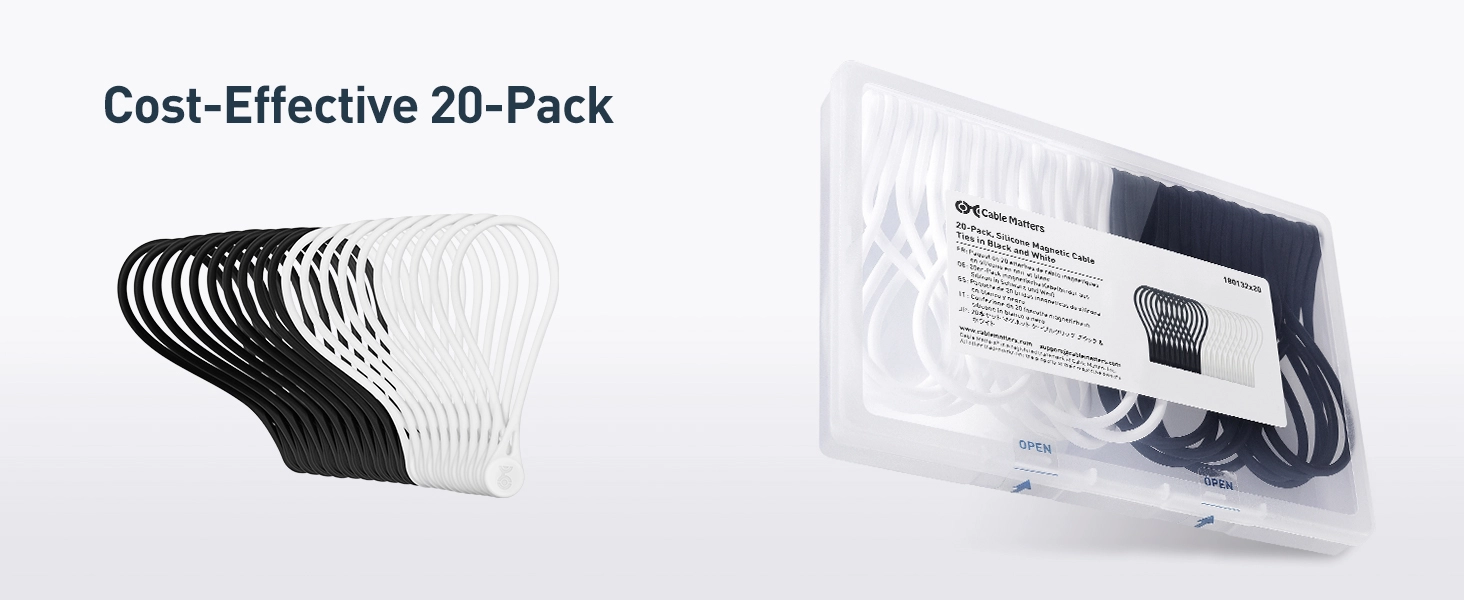 	20-Pack of silicone magnetic cable ties