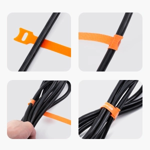 100-Pack Hook-and-Loop Cable Ties - Multi-Color Pack of Black, Blue, and Orange Reusable Cable Ties