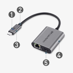 USB C to 2.5 Gigabit Ethernet Adapter with 100W charging