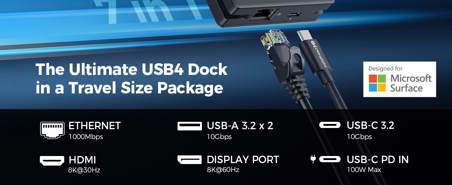 [Designed for Microsoft Surface] 7-in-1 Portable 40Gbps USB4 Hub  