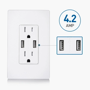  2-Pack Tamper Resistant 15A Duplex Outlet with USB Charging up to 4.2 Amp