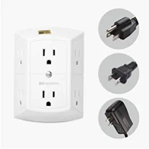  Cable Matters 2-Pack 3 Sided 6 Outlet Splitter Grounded Outlet Extender Wall Tap 