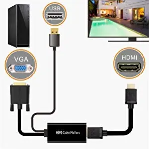 Cable Matters Adaptador VGA a HDMI para monitor y TV (convertidor VGA a  HDMI) con soporte de audio y cable HDMI a HDMI certificado premium