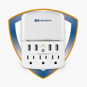 3 Outlet Wall Mount Surge Protector with USB 4 Ports 4.8 Amp Charging