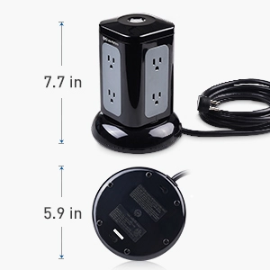 Cable Matters 6 Outlet Tower Surge Protector with 4.2A USB Charging and 10 Foot Power Cord in Black