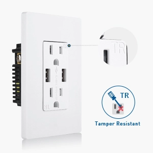  2-Pack Tamper Resistant 15A Duplex Outlet with USB Charging up to 4.2 Amp