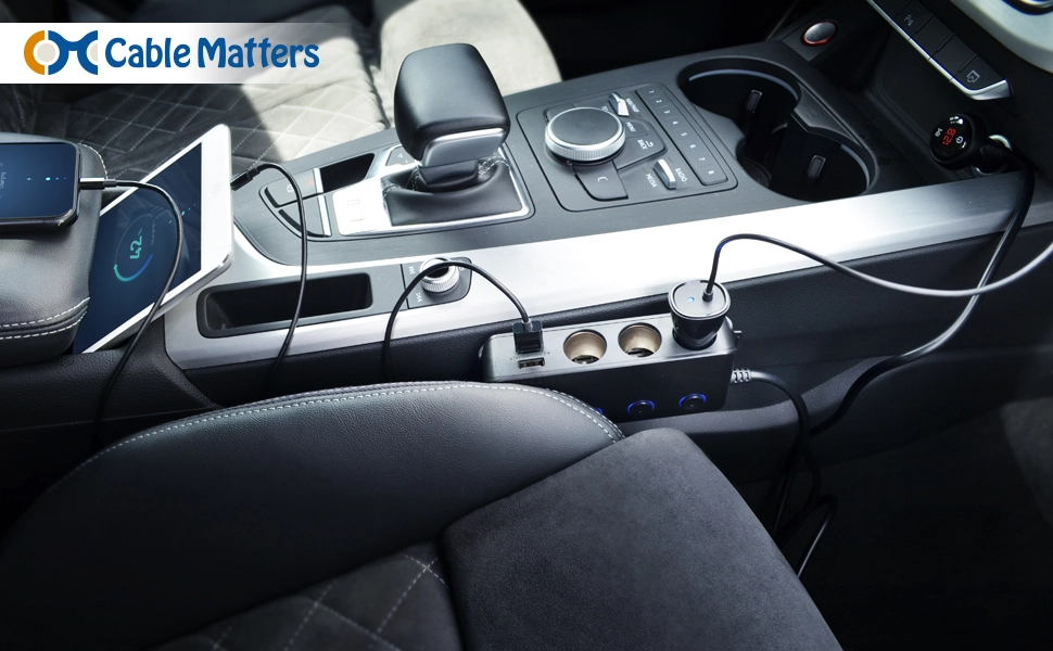 Cable Matters 3 Socket Cigarette Lighter Splitter with 4X Charging USB Ports and LED Display…