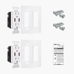  2-Pack Tamper Resistant 15A Duplex Outlet with USB Charging up to 4.2 Amp