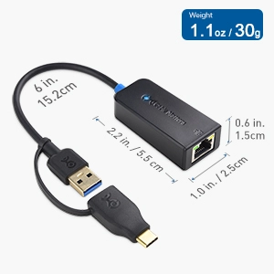 Adaptateur USB-C vers Ethernet, Adaptateur Réseau USB 3.0 vers Gigabit  Ethernet - 10/100/1000 Mbps, Adaptateur Ethernet USB-C vers RJ45 (GbE),  Câble