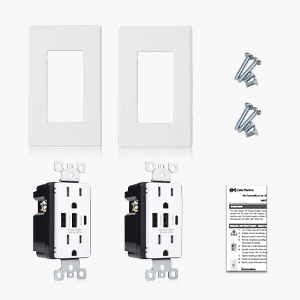 Tamper Resistant 15A Duplex Outlet with USB Charging up to 6-Amp Electrical Receptacle