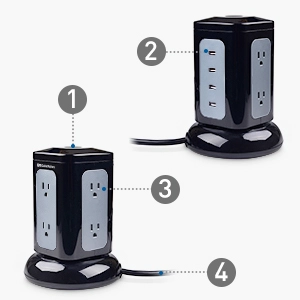 Cable Matters 6 Outlet Tower Surge Protector with 4.2A USB Charging and 10 Foot Power Cord in Black