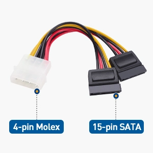 3-Pack 4 Pin Molex to Dual SATA Power Y-Cable Adapter- 6 Inches … 