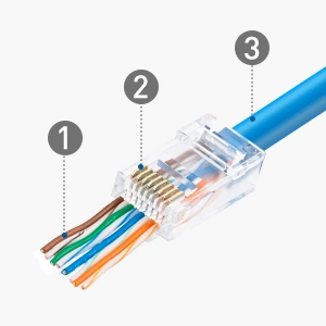 Cat 6 Pass Through RJ45 Modular Plugs for Solid or Stranded UTP Cable / Cat6 Pass Through Connectors