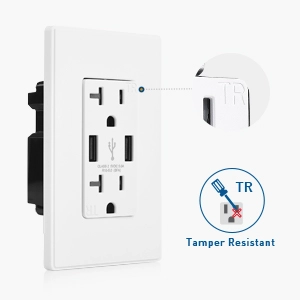  Tamper Resistant 20A Duplex Outlet with USB Charging up to 5-Amp (Electrical Receptacle with USB 