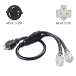 Cable Matters LED-Lit 3-Prong 30 Amp to 15 Amp Adapter for Generator 3 Feet (NEMA L5-30P to 2 x NEMA L5-20R)