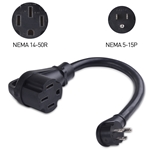 Cable Matters Angled 50 AMP to 15 AMP RV Adapter 1.5 Feet (NEMA 5-15P to 14-50R)