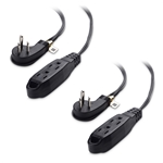 Cable Matters 2-Pack Flat 3-Outlet Extension Cord with Space Saver Outlet Plug and Hanging Loop in Black