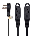 Cable Matters 2-Pack Flat 3-Outlet Extension Cord with Space Saver Outlet Plug and Hanging Loop in Black