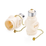 Cable Matters 2-Pack 125V/660W Light Bulb Socket Adapter with 2x AC Outlets & Pull Chain