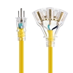 Cable Matters 2-Pack 3-Outlet Outdoor Extension Cord Adapter with LED Light in Yellow 2 Feet (NEMA 5-15P to 3x 5-15R)