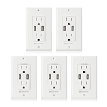 Cable Matters 5-Pack Tamper Resistant Duplex AC Outlet with 3.4A USB Charging