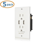 Cable Matters 5-Pack Tamper Resistant Duplex AC Outlet with 3.4A USB Charging