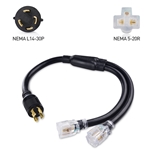 Cable Matters LED-Lit 4-Prong 30 Amp to 15 Amp Adapter for Generator 30 Inches (NEMA L14-30P to 2x 5-20R)