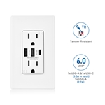 Cable Matters 2-Pack 15A TR Duplex Receptacle with 6.0A USB-A/C and Wall Plate