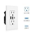 Cable Matters 2-Pack 15A TR Duplex Receptacle with 6.0A USB-A/C and Wall Plate