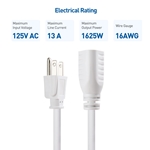 Cable Matters 2-Pack 16 AWG Heavy Duty AC Power Extension Cord in White (NEMA 5-15P to NEMA 5-15R)