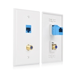 Cable Matters 2-Pack 2-Port Keystone Jack Wall Plate with Cat 6 Ethernet and F-Type Coaxial RG6 Insert